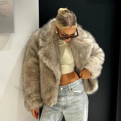 Street Gradient Faux Fur Jacket Winter Brand Fluffy Fox Fur Coat Female Outerwear