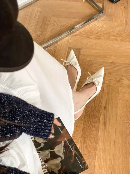 New Style Thin Low Heels Butterflyknot Woman Pumps Pointed Toe Buckle Strap Party Wedding Female Shoes