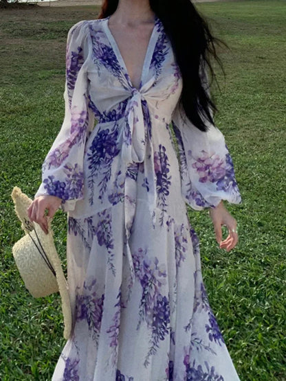 Print Long Dress Aline Beach Holiday Maxi Vestidos Female Robe New Mujers