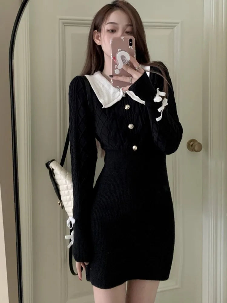 Y2k Sweet Sweater Knitted Dress for Long Sleeves Slim Party Mini Dress Female One Piece Prom Vestidos New Clothes