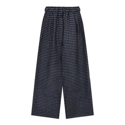 High Waist All Match Tweed Pants Spring New Contrast Color Plaid Wide Leg Pants