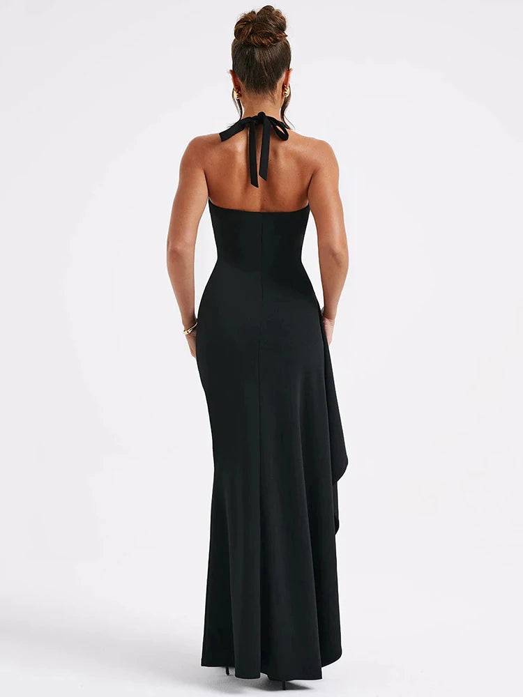 Deep V Neck Thigh High Split Maxi Dress Halter Sleeveless Backless Bodycon Club Party Long Dress New