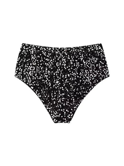 Sequins Shorts Spring Black Sparkling Party Shorts Elastic Waist Shorts