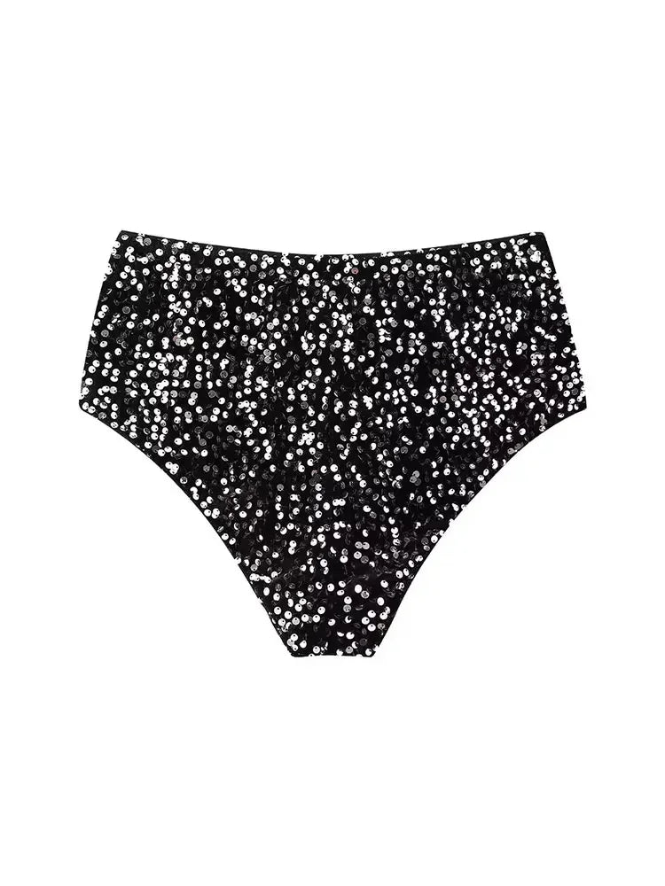 Sequins Shorts Spring Black Sparkling Party Shorts Elastic Waist Shorts