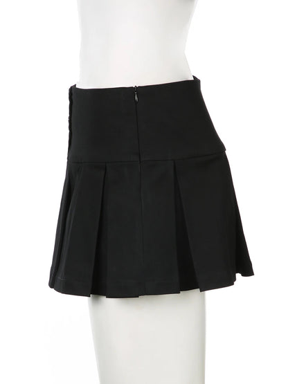 All Match Black Button Pleated Mini Skirts Harajuku Shorts Skirt Japanese 2000s Style Y2k