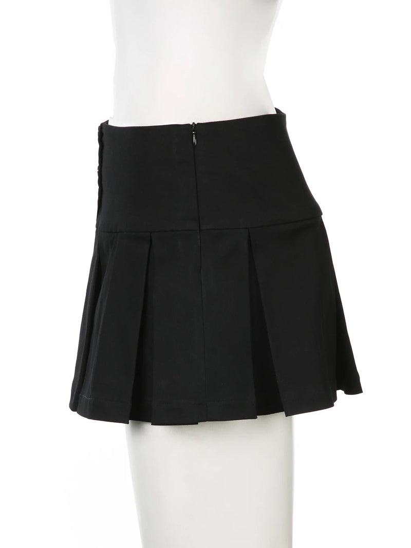 All Match Black Button Pleated Mini Skirts Harajuku Shorts Skirt Japanese 2000s Style Y2k