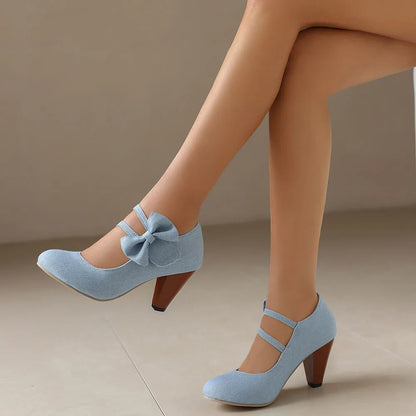 48 Brand New Round Toe Chunky Heel Pumps Bow Buckle Summer Party Shoes