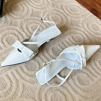 New Butterflyknot Buckle Strap Pumps Woman Pointed Toe Thin Low Heels Shoes