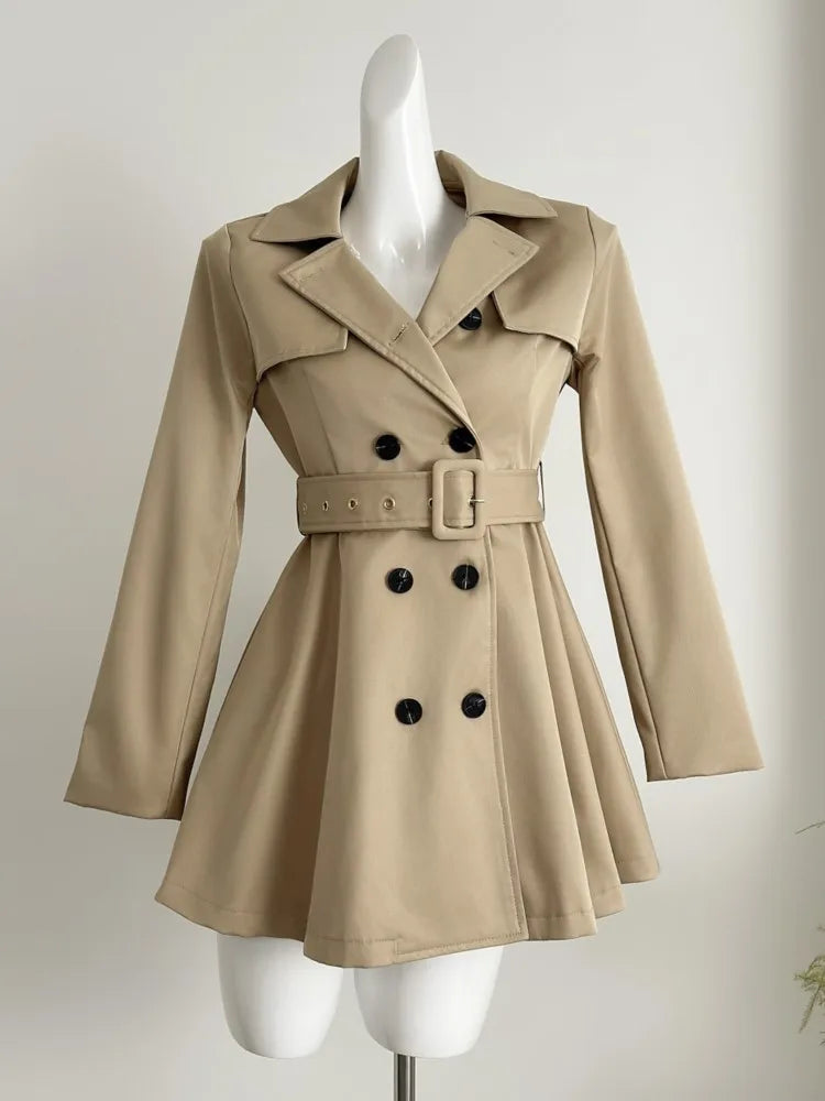 Autumn New Korean Trench Coat Dresses for With Belt Turn-down Collar Double Breasted Female Clothing