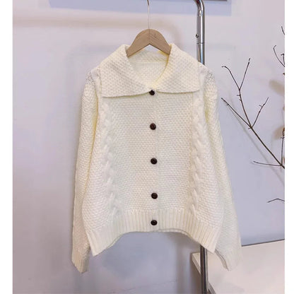 Japanese Lazy Lapel Cardigan Female Sueter Mujer New Age Reduction Sweet Sweater Coat Soft Waxy Knit Cardigan