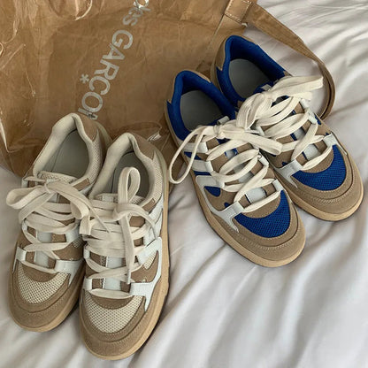 Sneakers Spring Summer Outdoor Mixed Colors Genuine Leather Crosstied Shoes Woman Flats Platforms
