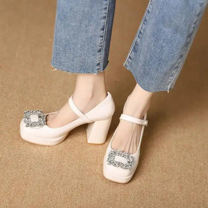 Shoes With Straps Sandals Brief Pumps Heels Square Toe Buckle African Sweet Comfortable Crystal Brand