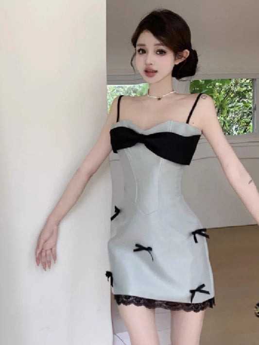 Wedding Party Evening Dresses Sleeveless Bowknot Lace Patchwork Backless Birthday Cocktail Mini Dress Prom