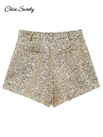 Y2k Sequin High Waist Shorts Lady Shiny All-matching Short Pant Spring Summer Female Glitter