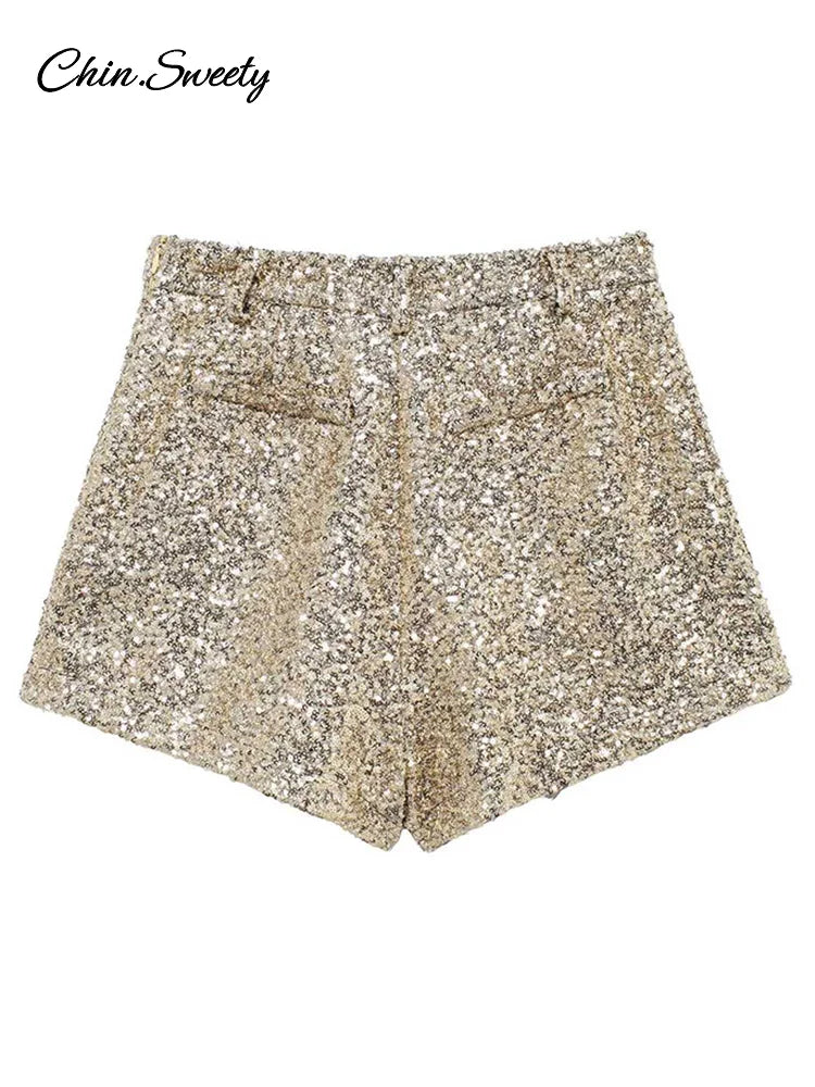 Y2k Sequin High Waist Shorts Lady Shiny All-matching Short Pant Spring Summer Female Glitter