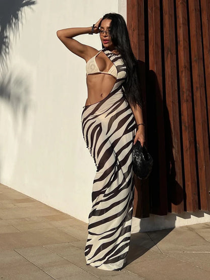 Bodycon Long Dresses for Beach Style Backless Vestidos De Mujer Hollow Out Robe Femme _t�� Y2k Clothes Zebra Print