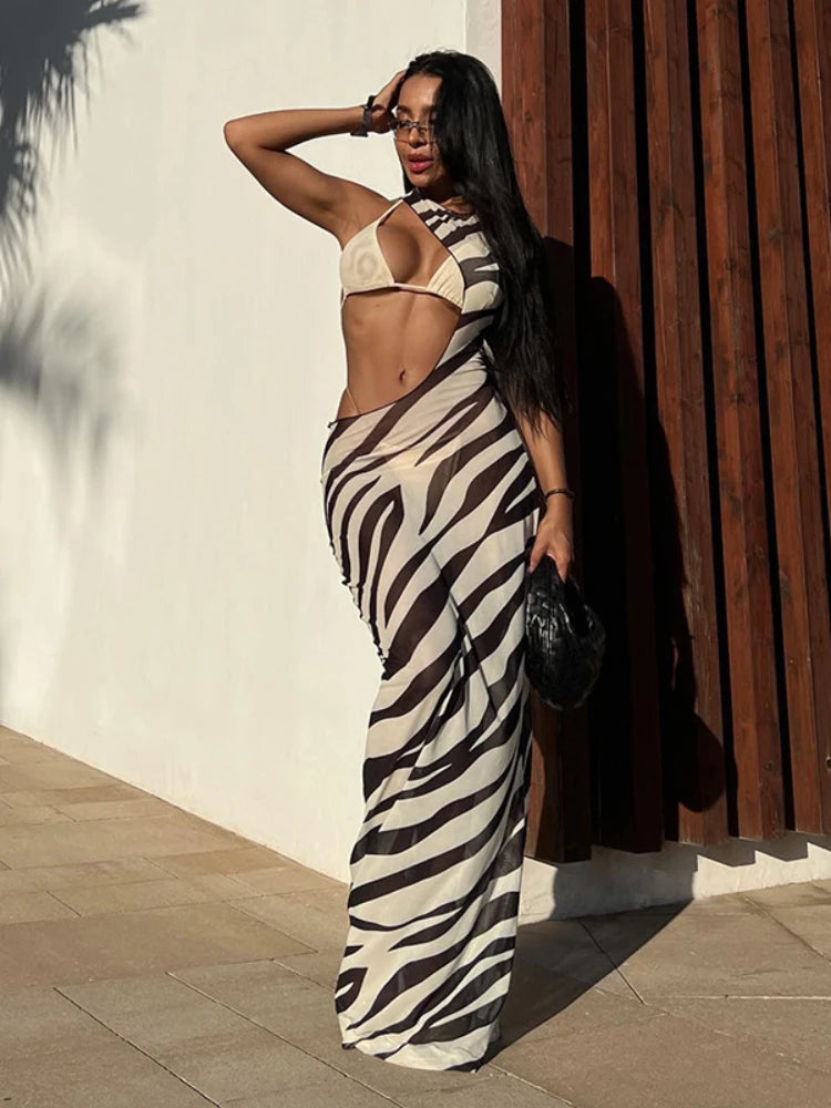 Bodycon Long Dresses for Beach Style Backless Vestidos De Mujer Hollow Out Robe Femme _t�� Y2k Clothes Zebra Print