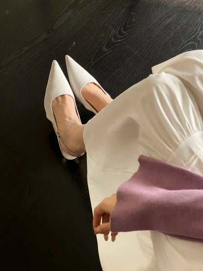 Satin Pointed Toe Mules Pumps Sandals Spring Shallow Thin Low Heels Female Shoes