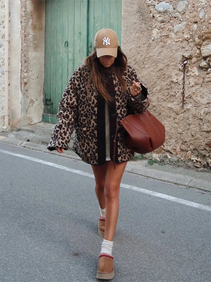Jacket Winter Commuter Leopard-print Lamb Wool Jacket for Outwears