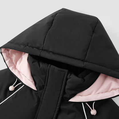 Down Jacket Mid-length Three-proof Loose Heat Storage Raglan Sleeves New Winter Color Matching Waist Coat