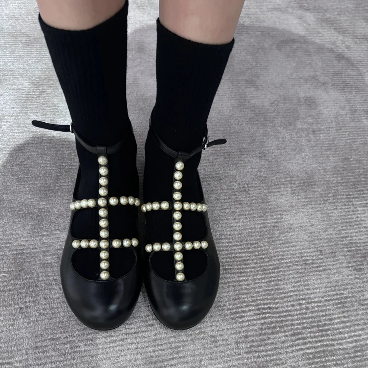 Pearl Tshaped Ballet Shoes for , Shallow Mouthed Flat Bottomed Mary Jane Shoes, Fairy Round Toe Single Shoes