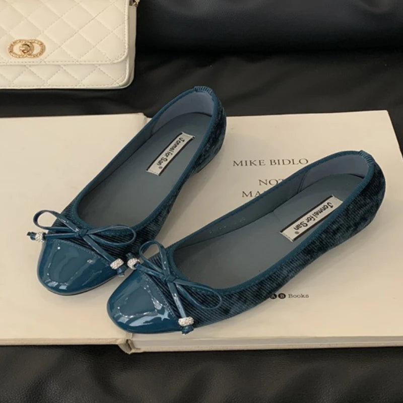 Comfortable Round Toe Flats Sweet Bow Designer Brand Shoes Lace Shallow Ballet Shoes Zapatos Muje