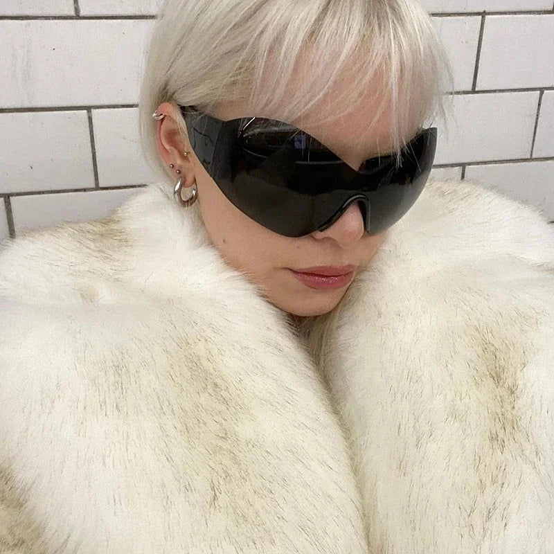 Brand Runway Yellow Gradient Cropped Fluffy Fur Jacket Coat Winter Thicken Faux Fox Fur Outerwear