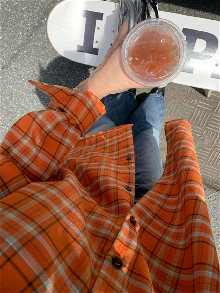 Autumn Plaid Shirts New Loose Plaid Gentle All Match Daily Coats High Street Slim