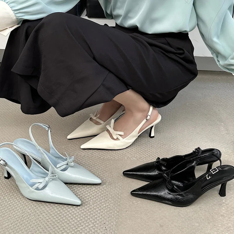 Butterflyknot Thin Heels Pumps Slingbacks Shoes Buckle Strap Banquet Zapatos De Mujer