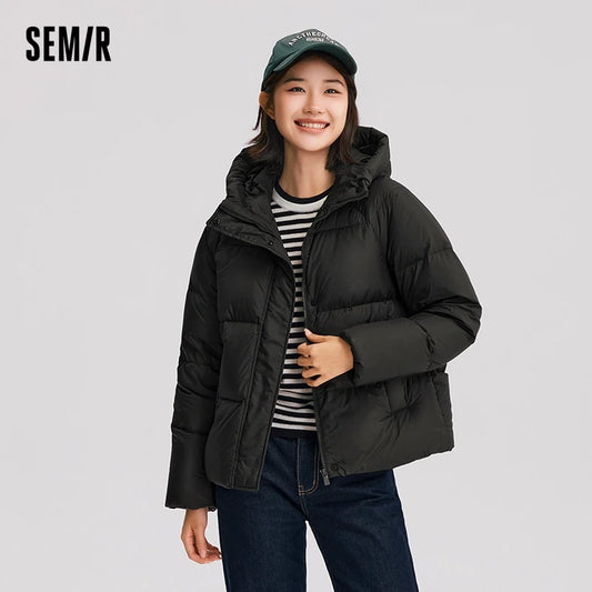 Down Jacket Color Loose Versatile Winter New Three-proof Hooded Puffer Coat Down Jacket