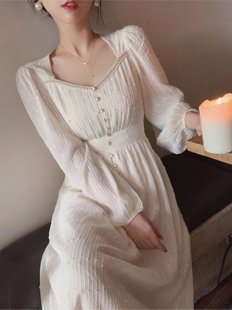 Summer New White Midi Dresses Princess Female Party a Line Clothes Prom Robe Vestdios