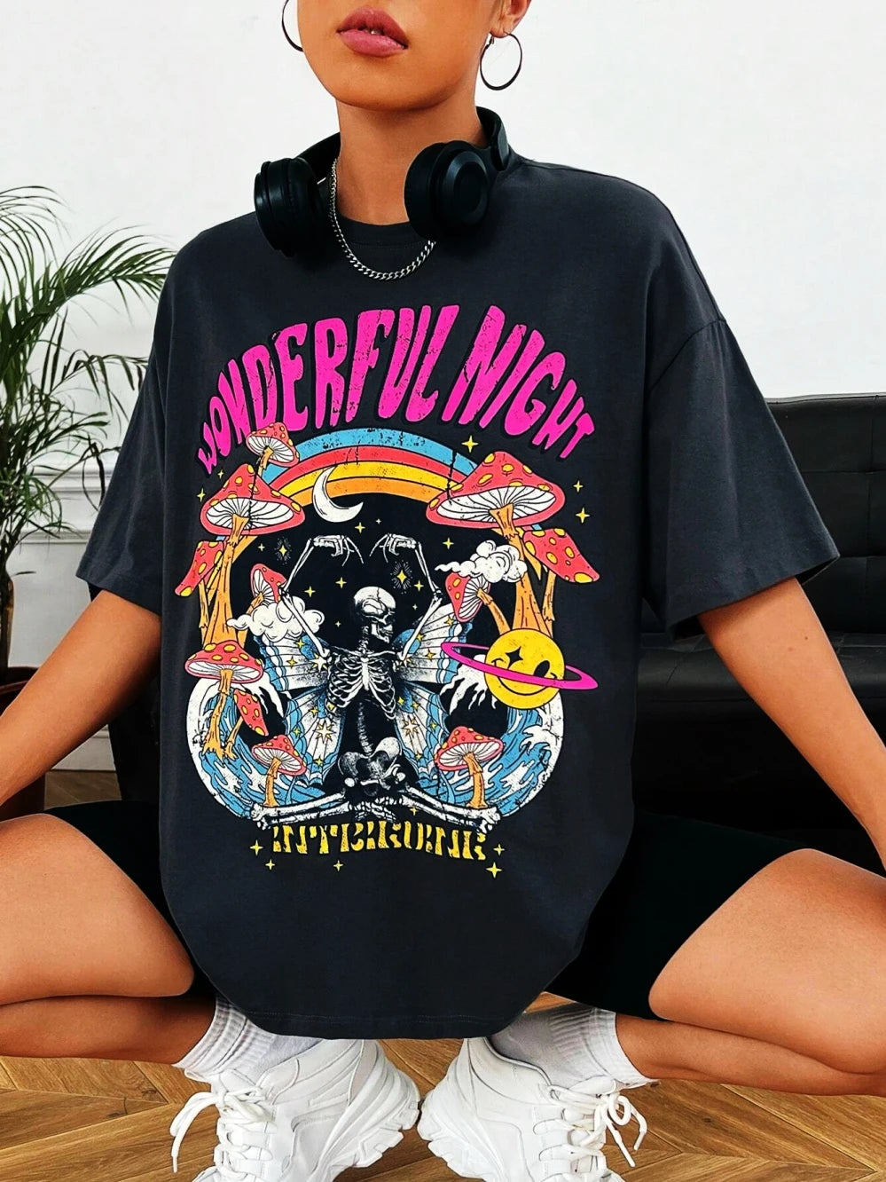 Dancing Skull Printed Female T-shirts Cool Comfortable Tshirts Funny Tee Shirts Hip Hop Oversized Tops