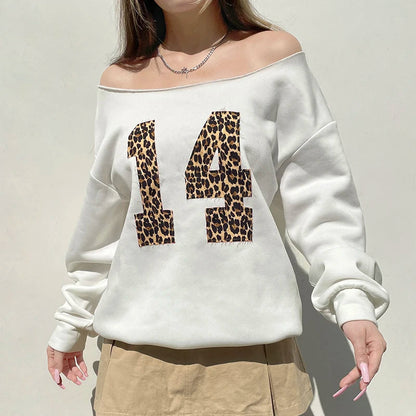 Leopard Digital Patched Fleece Pullovers Fall Winter Plush Thick Sweatshirts Loose Long Sleeve Tops