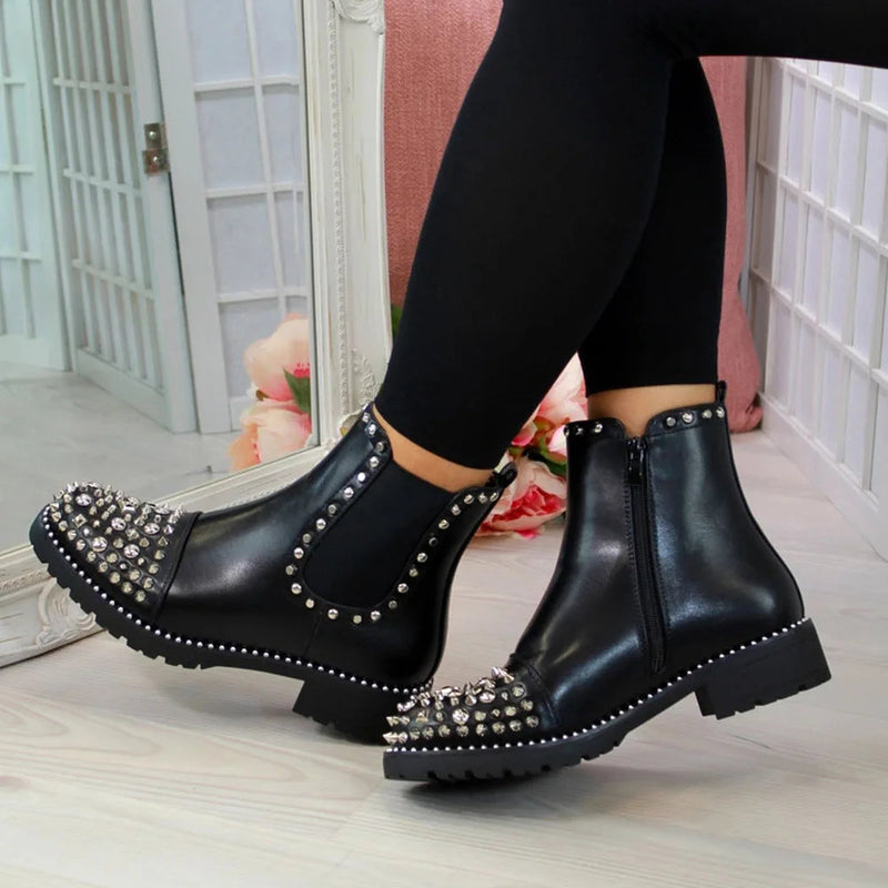 Platform Chunky Heels Ankle Boot Brand New Crystal Combat Boots Cool Comfy Shoes Motorcycle Boots