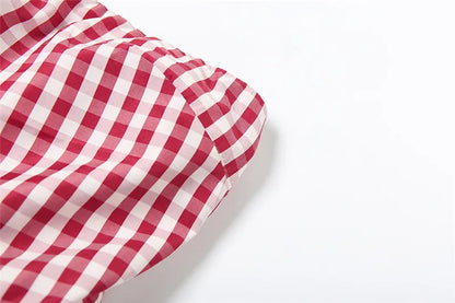 Spring Summer Plaid Tops for Strapless Off Shoulder Backless Ruched Red T-shirt Sleeveless Tees Top