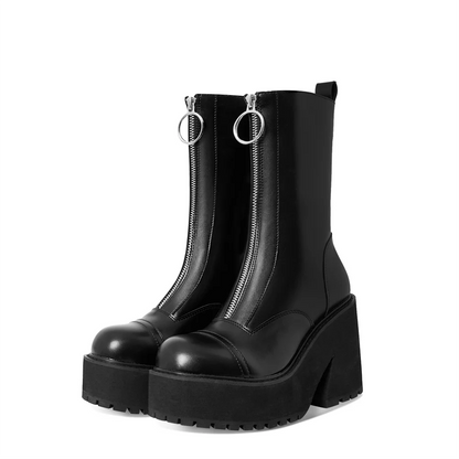 Platform Chunky High Heeled Knee High Boots Cool Round Toe Sweet Heeled Boots Gothic Uniform Dress Shoes