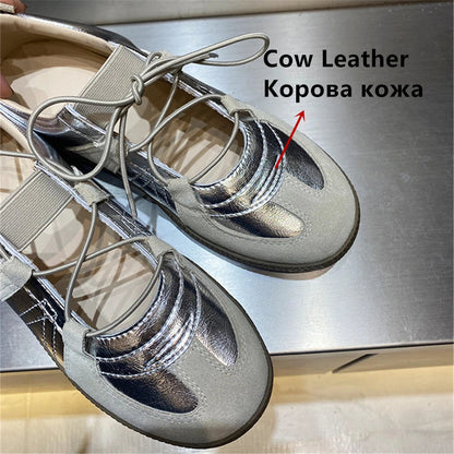 Genuine Leather Sneakers for Breathable Soft Round Toe Shoes Woman Sport Flats Sneakers