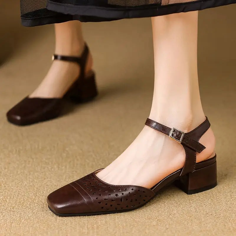 Sandals Square Toe Thick Heels 3.5cm Buckle Strap Breathable Small Size 31 32 33 Sweet Daily Shoes