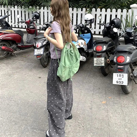 Summer Hot Retro Internet Celebrity Korean New Straight Tube Loose Wave Embroidery Pants Trend