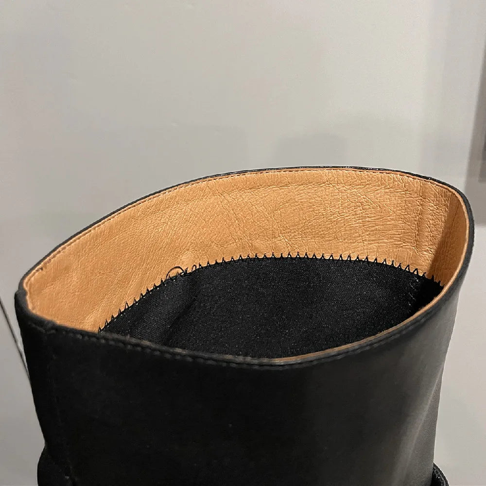 Genuine Leather Slipon Flats Autumn Knee High Knight Boots Female Long Winter Shoes for New