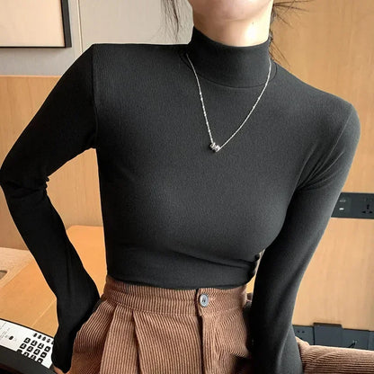 Autumn Winter Turtleneck Sweater Basic Knitted Tops Slim Pullover Korean Simple Jumpers