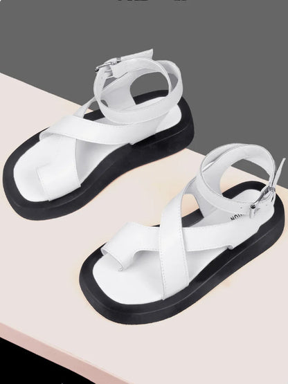 Sandals Summer New Clip Toe Sandals Genuine Leather Roman Shoes Sandals