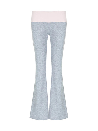 Contrast Patchwork Low Waist Y2k Flared Pants for Gray Slim Jogging Sweatpants Black