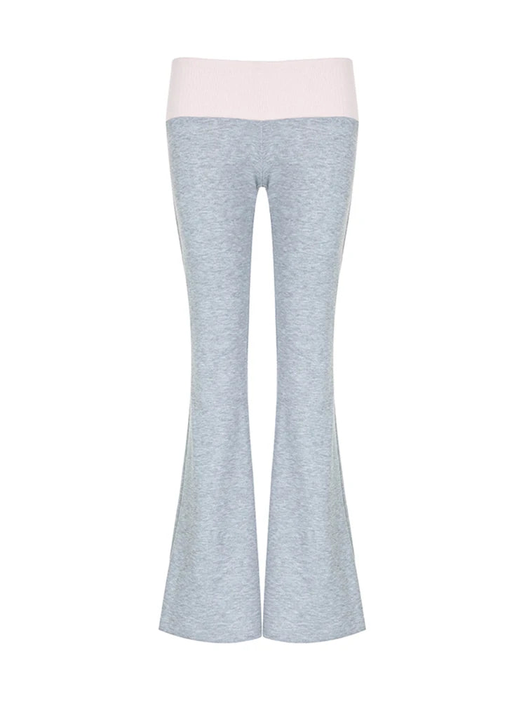 Contrast Patchwork Low Waist Y2k Flared Pants for Gray Slim Jogging Sweatpants Black