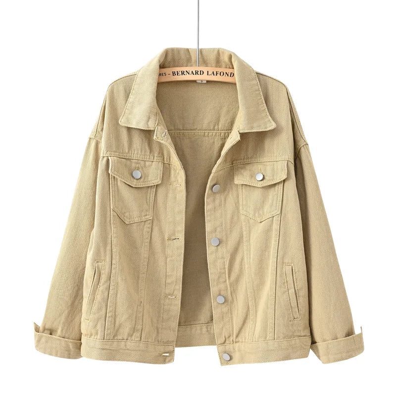 Denim Jacket Spring Autumn Short Coat Pink Jean Jackets Tops Purple Yellow White Loose Tops Lady Outerwear