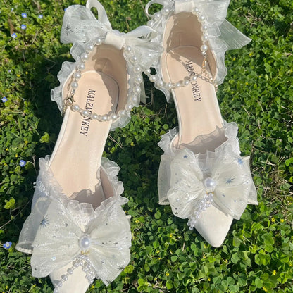 Party Shoes for Designer Shoes Sandals Bridal Shoes Lolita Heel With Pointed Head Shoes White