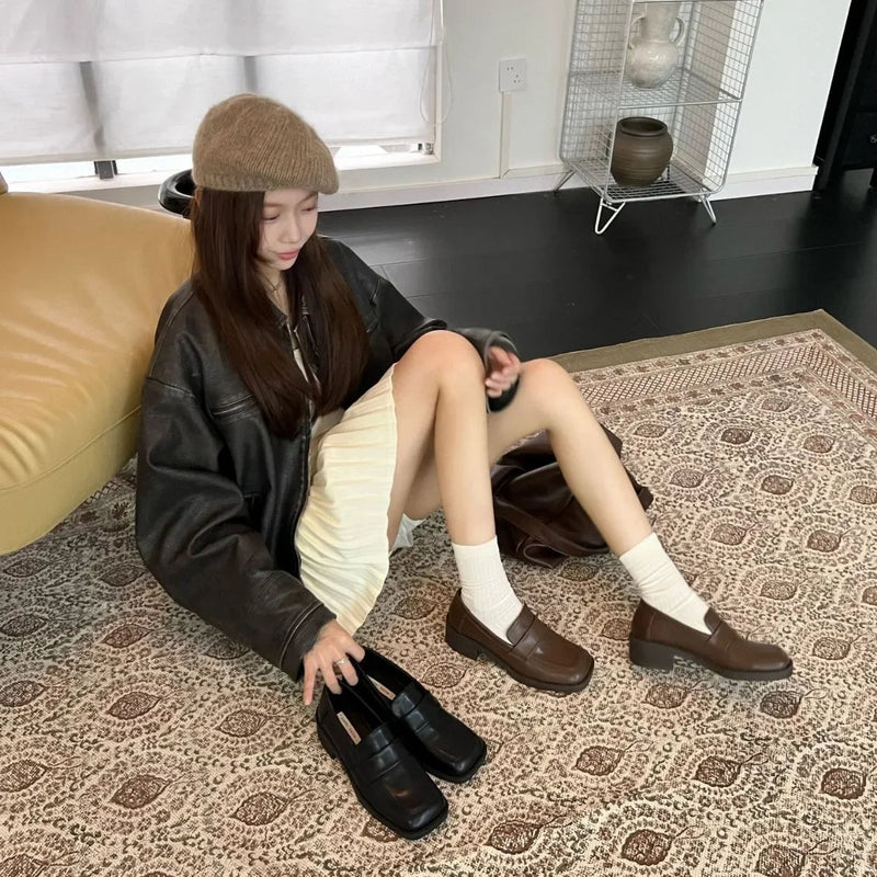 Size 3440 Pu Autumn Real Leather Loafers Spring Flats Shoes Low Heels Office Lady Daily Dress