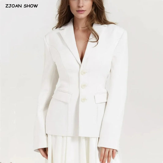 Autumn Single-breasted Buttons Slim Waist Blazer Boyfriend Retro Pad Shoulder Full Sleeve Suit Female Coat