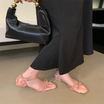 Summer Lace Hollow Mary Jane Shoes Square Toe Ankle Strap Sandals Low Heel Wedding Designer Shoe Female