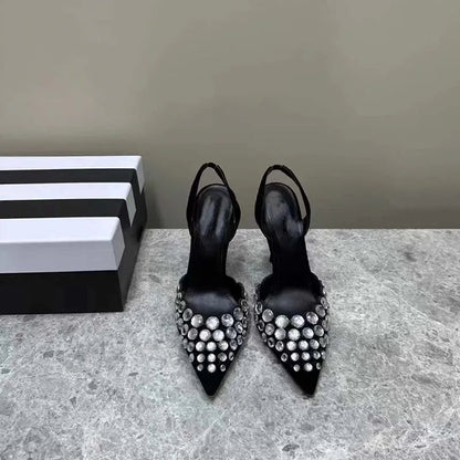 New Super Rhinestone Shallow Stiletto Pointed Shoes Roman Cutout High Heeled Sandals